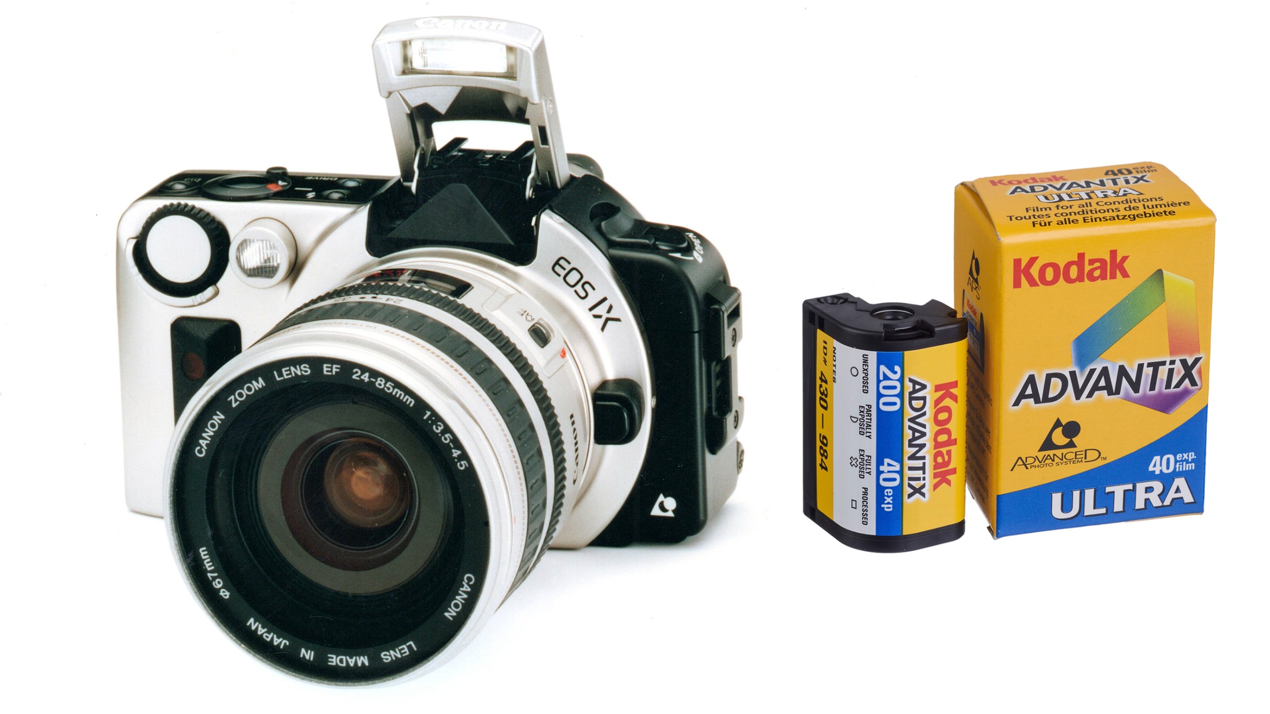 Canon EOS IX and Kodak APS film canister and box