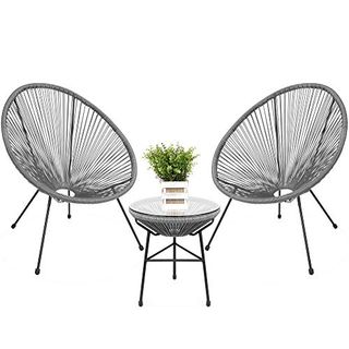 Best Choice Products 3-Piece Outdoor Acapulco All-Weather Patio Conversation Bistro Set W/plastic Rope, Glass Top Table and 2 Chairs - Gray