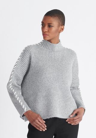 Contrast Whipstitch Jumper In Grey by PAISIE
