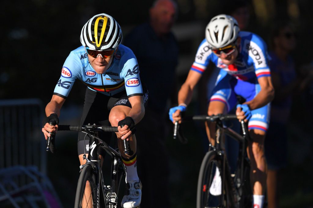 Remco Evenepoel (Belgium) leaves Czech rider Karel Vacek behind