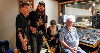 Jon Tiven, Billy Gibbons and Steve Cropper in the studio with country-rock singer-songwriter and guitarist Tim Montana, who can be heard on You Can’t Refuse.