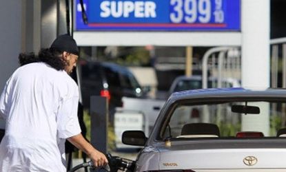 The continuing unrest in Libya forced the price of oil to jump last week to its highest point since August 2008; a customer fills up at a San Francisco gas station.