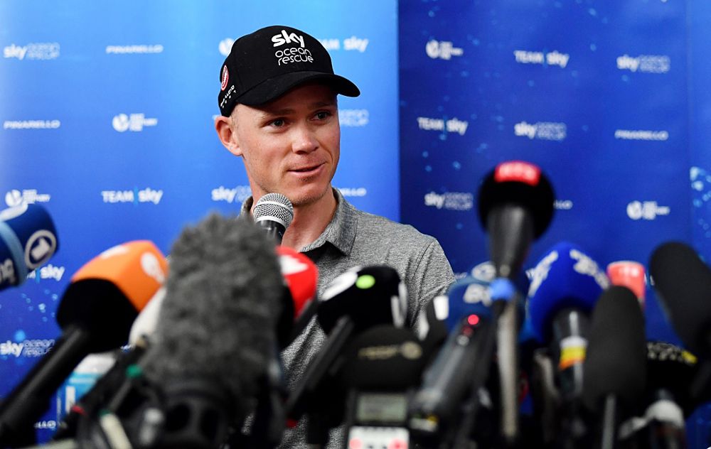 Chris Froome (Team Sky) meets with the press ahead of the Grand Depart at the 2018 Tour de France