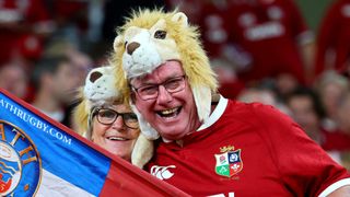 British and Irish Lions fans cheer as they await the first rugby Test match against the Australian Wallabies at Suncorp Stadium in Brisbane on July 19, 2025