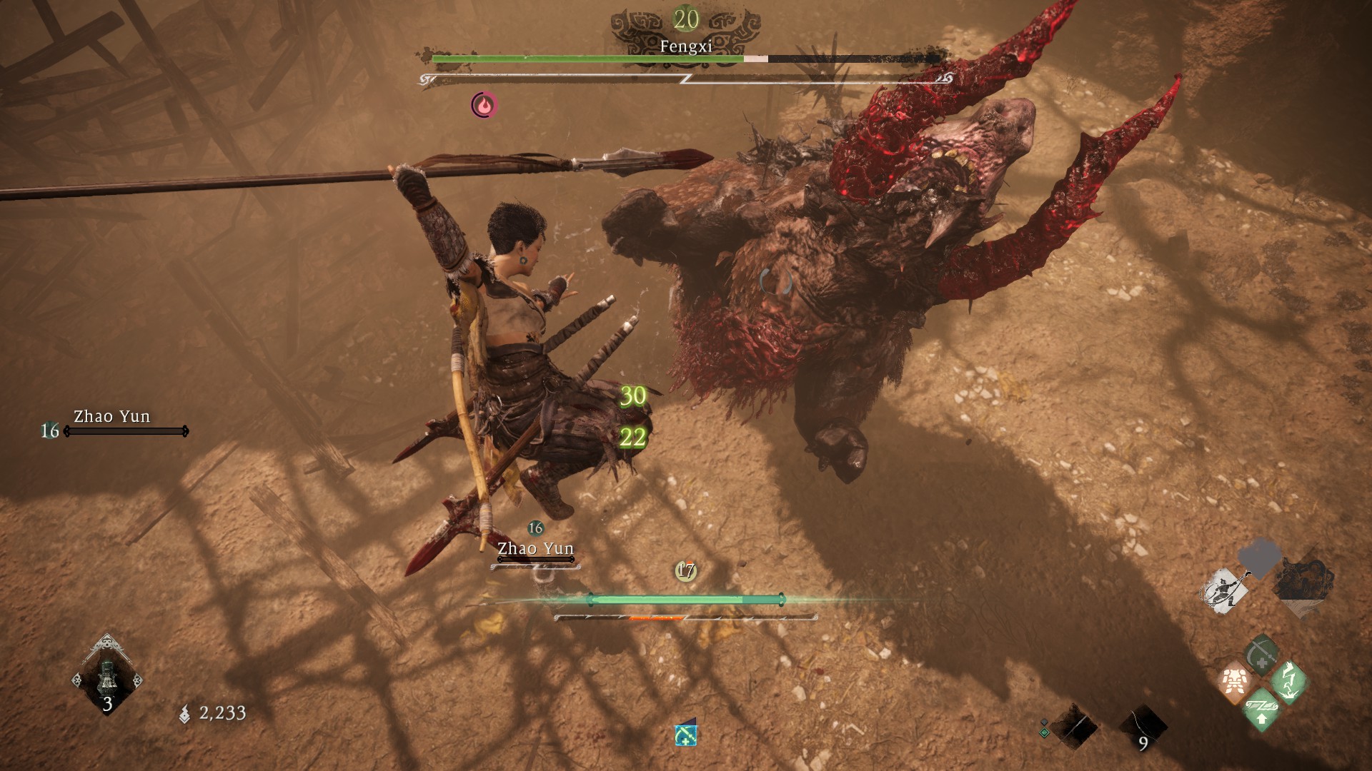 A leaping attack against a monster.