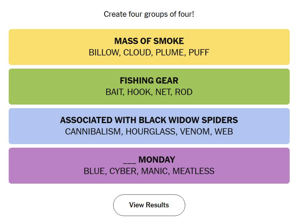 Solved NYT Connections Grid for Monday, April 20