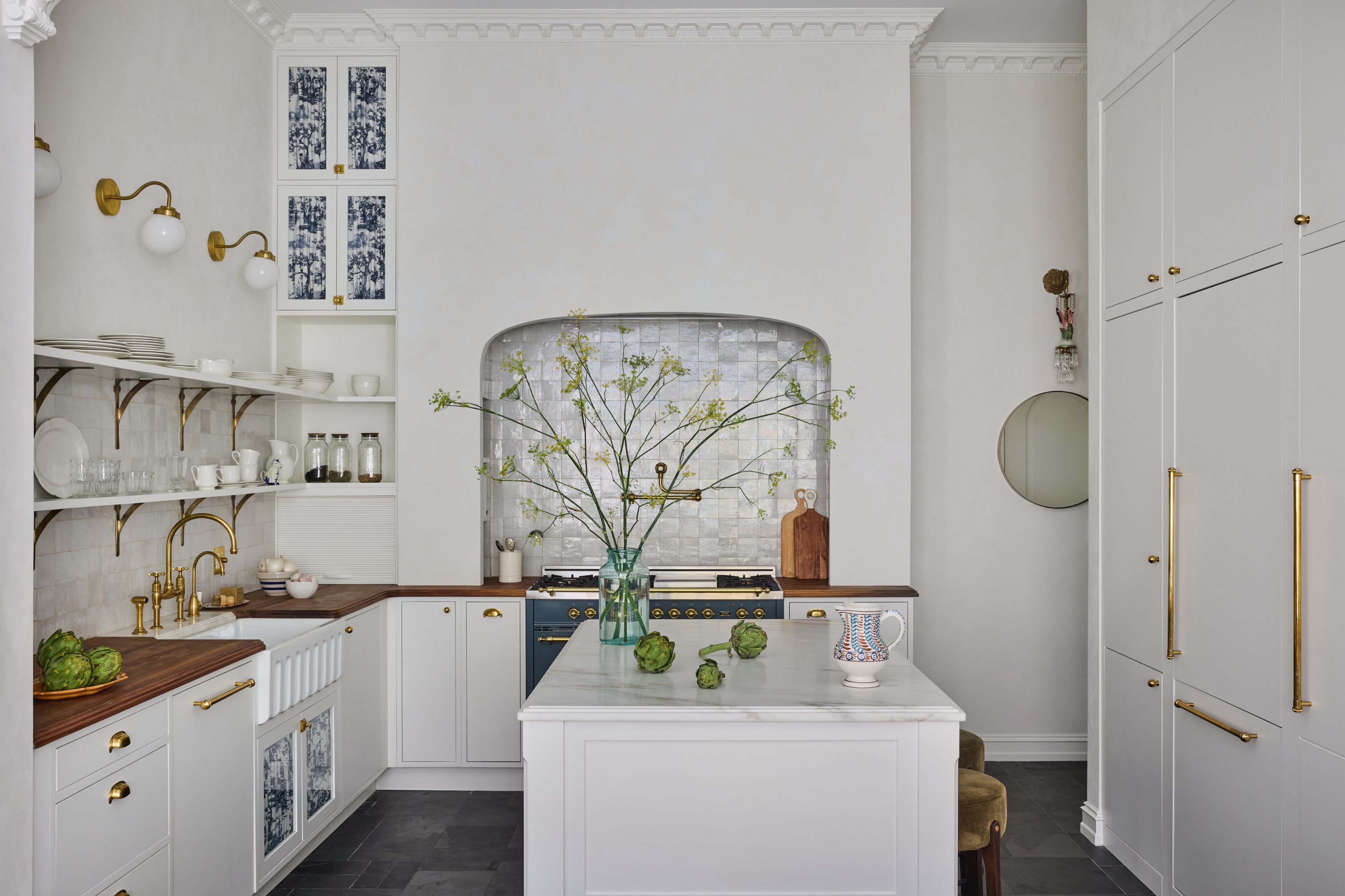 White kitchen with appliance wall hidden storage