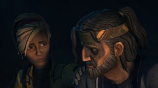 Older versions of Omega and Hunter talking in Star Wars: The Bad Batch series finale