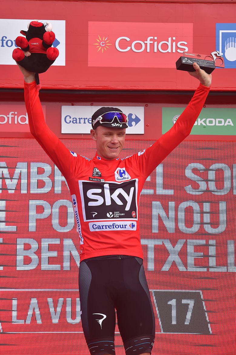 Chris Froome in the Vuelta a Espa&ntilde;a's red leader's jersey