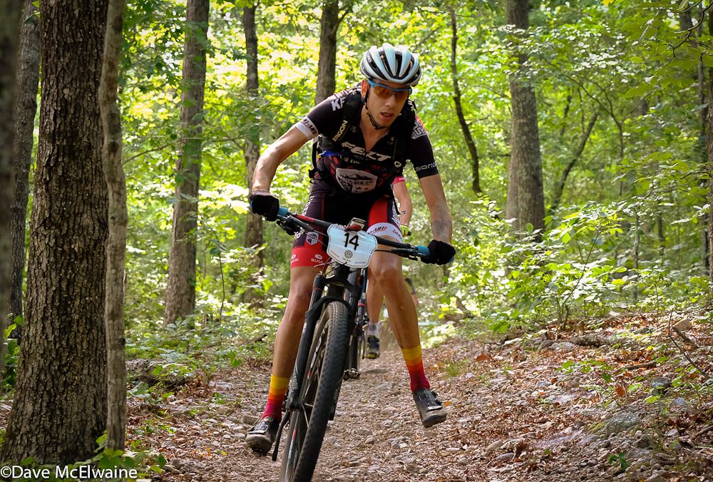 Cole Oberman (Ridebiker) unclipping for one of the hundreds of turns on the course.