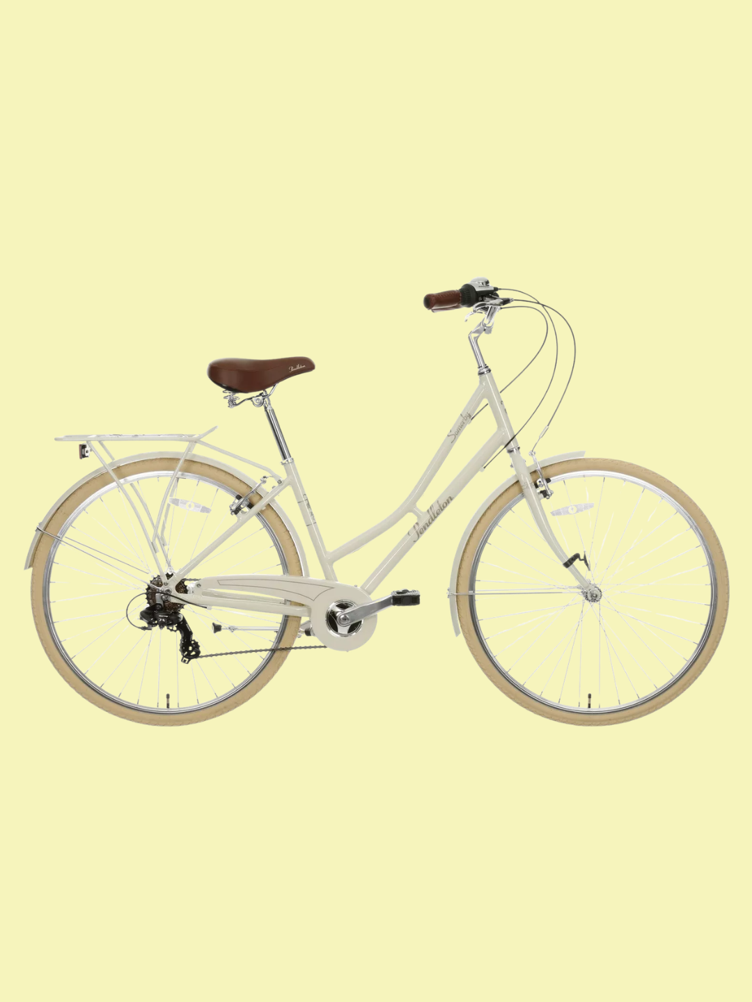 A cream and brown bicycle