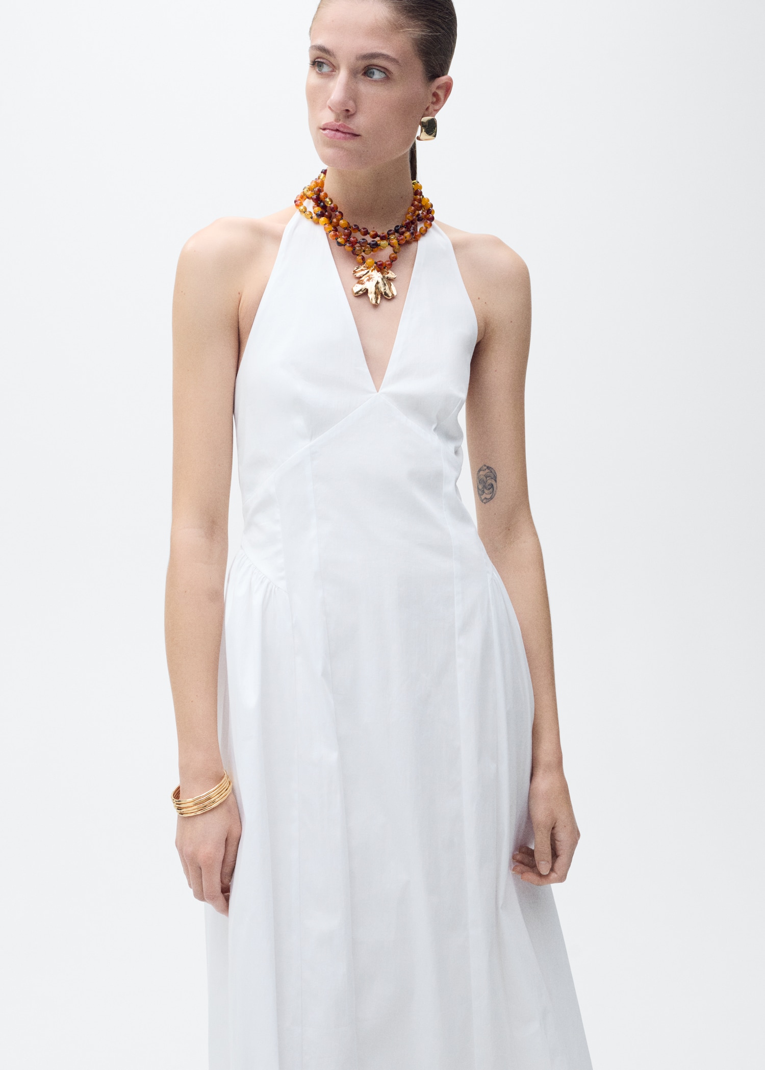 MANGO, Halter Neck Cotton Midi-Dress - Women | Mango United Kingdom