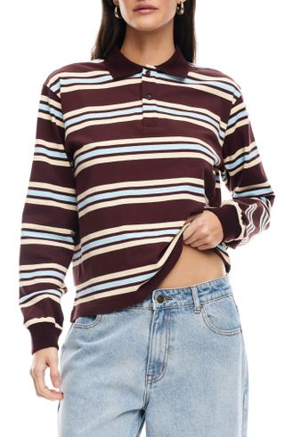 Leisure Stripe Long Sleeve Cotton Polo Shirt