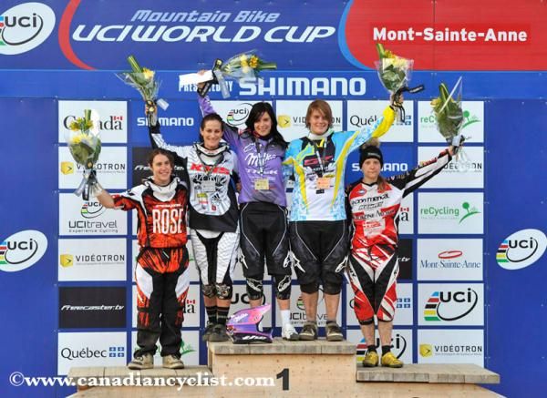 The women's four cross podium