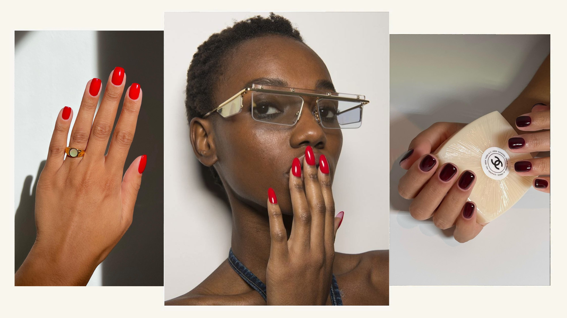 Photo collage of red nail looks 