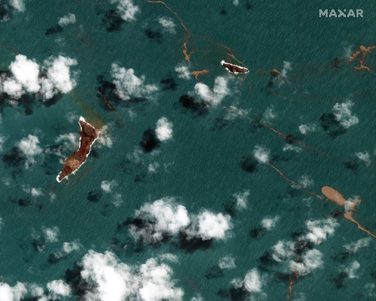 Post-volcanic eruption on Hunga Tonga-Hunga Ha'apai, an island in Tonga.
