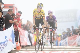 COLLU FANCUAYA SPAIN AUGUST 27 Sepp Kuss of United States and Team Jumbo Visma crosses the finish line during the 77th Tour of Spain 2022 Stage 8 a 1534km stage from Pola de Laviana to Collu Fancuaya 1084m LaVuelta22 WorldTour on August 27 2022 in Collu Fancuaya Spain Photo by Tim de WaeleGetty Images