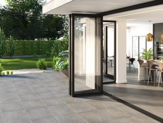 patio with same paving used indoors and out