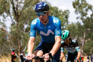 Jürgen Roelandts racing with Movistar at the Tour Down Under in 2020, his final season before retirement