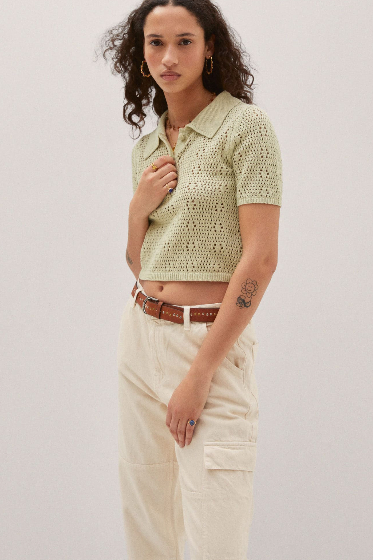 Mango Openwork Knit Polo Neck Sweater