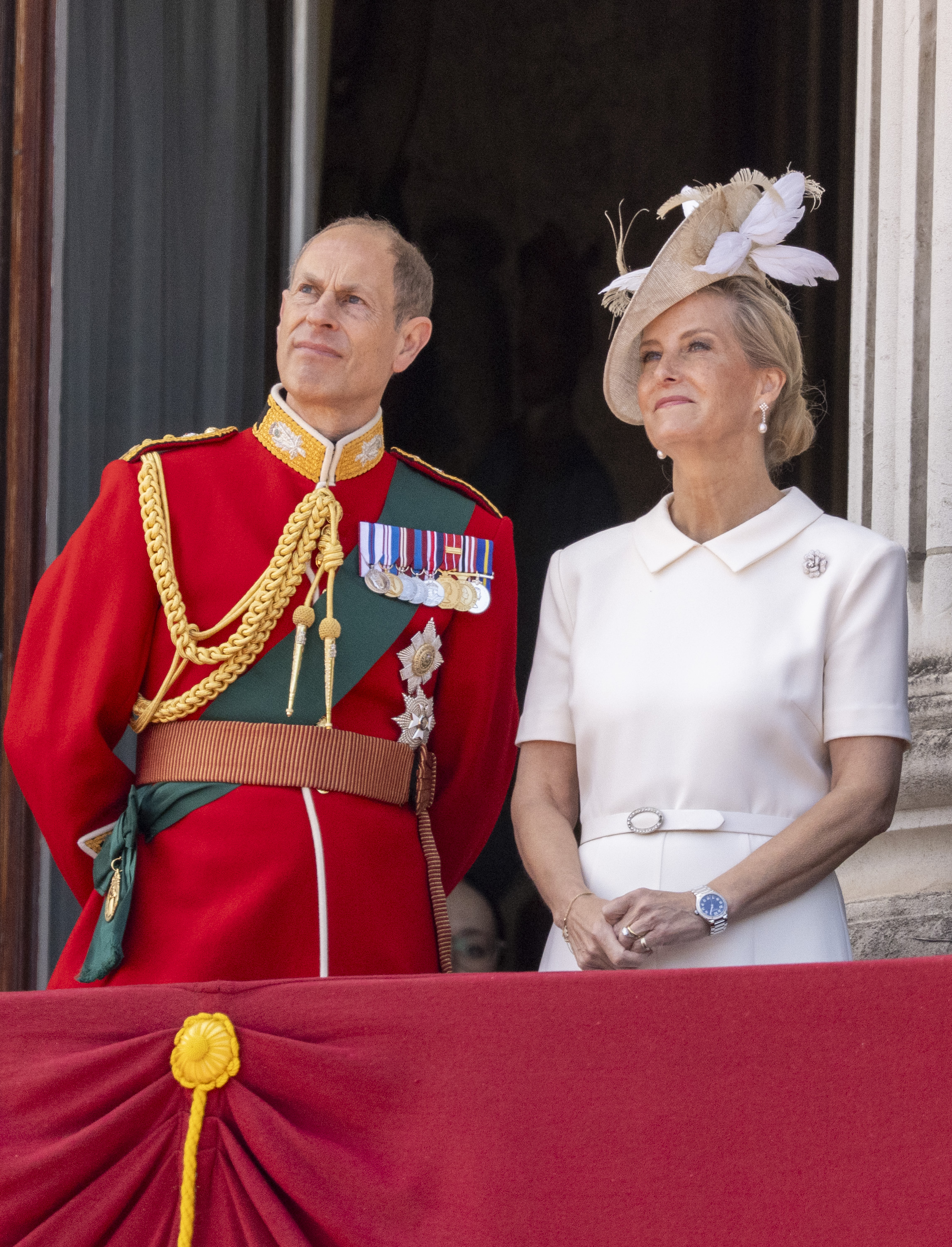 Duchess Sophie wears a cream white Roland Mouret dress, a designer loved by Princess Kate and Meghan Markle, with a matching hat