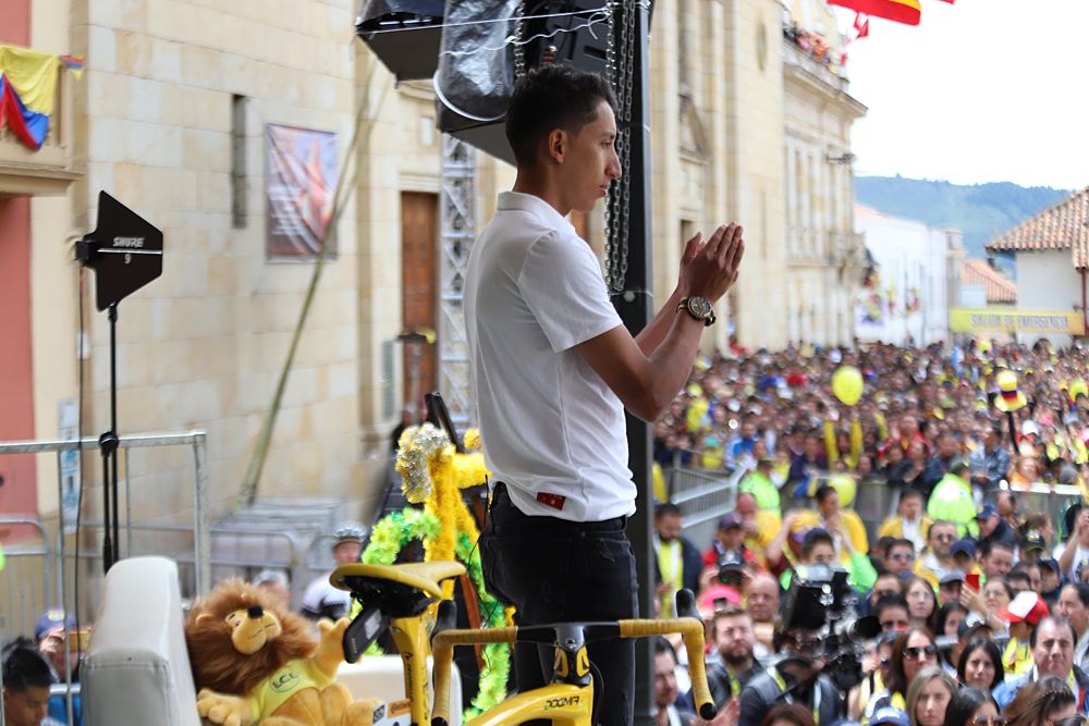 Egan Bernal is welcomed home in Zipaquir&aacute; in Wednesday