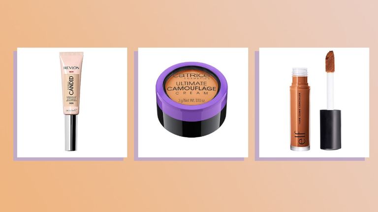 collage of three of the best drugstore concealers by revlon, catrice and elf