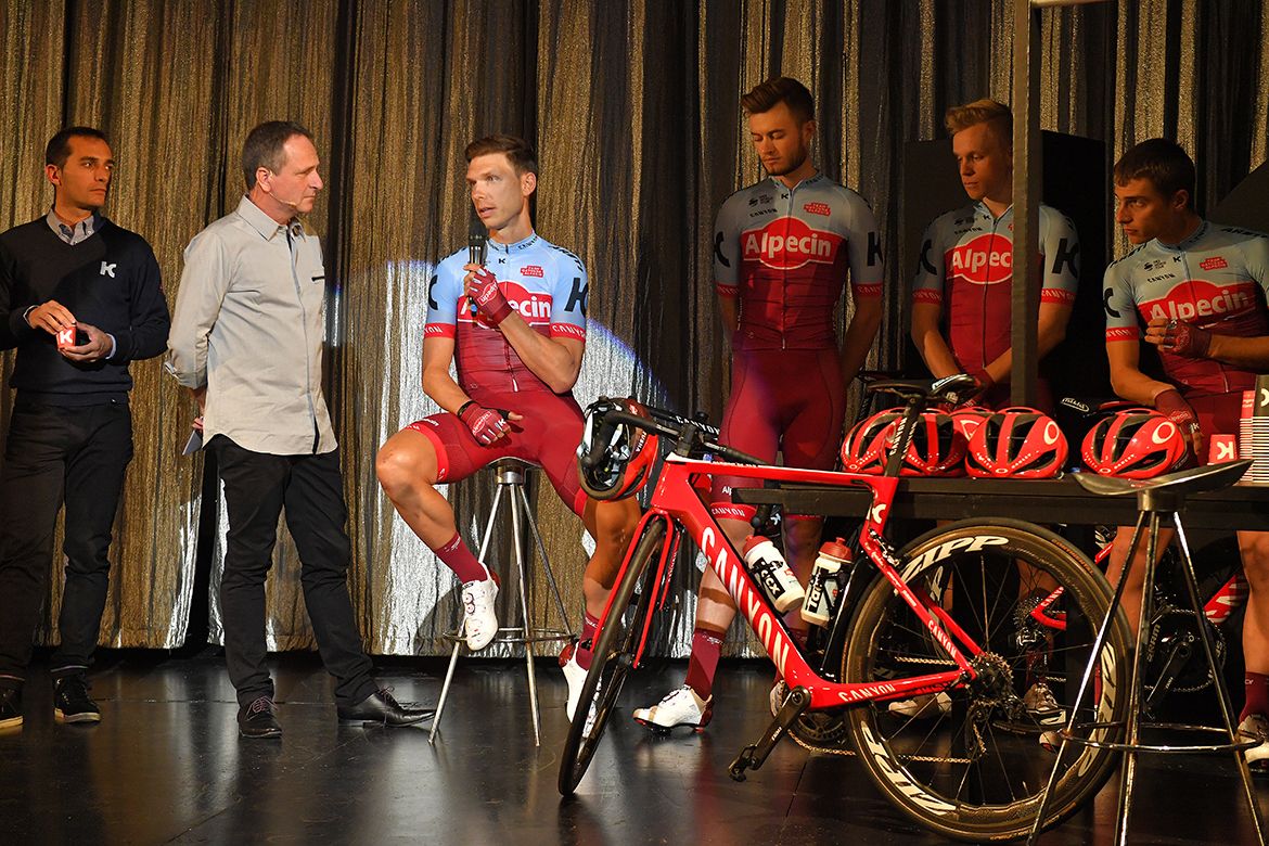 Tony Martin on stage at the Katusha-Alpecin presentation