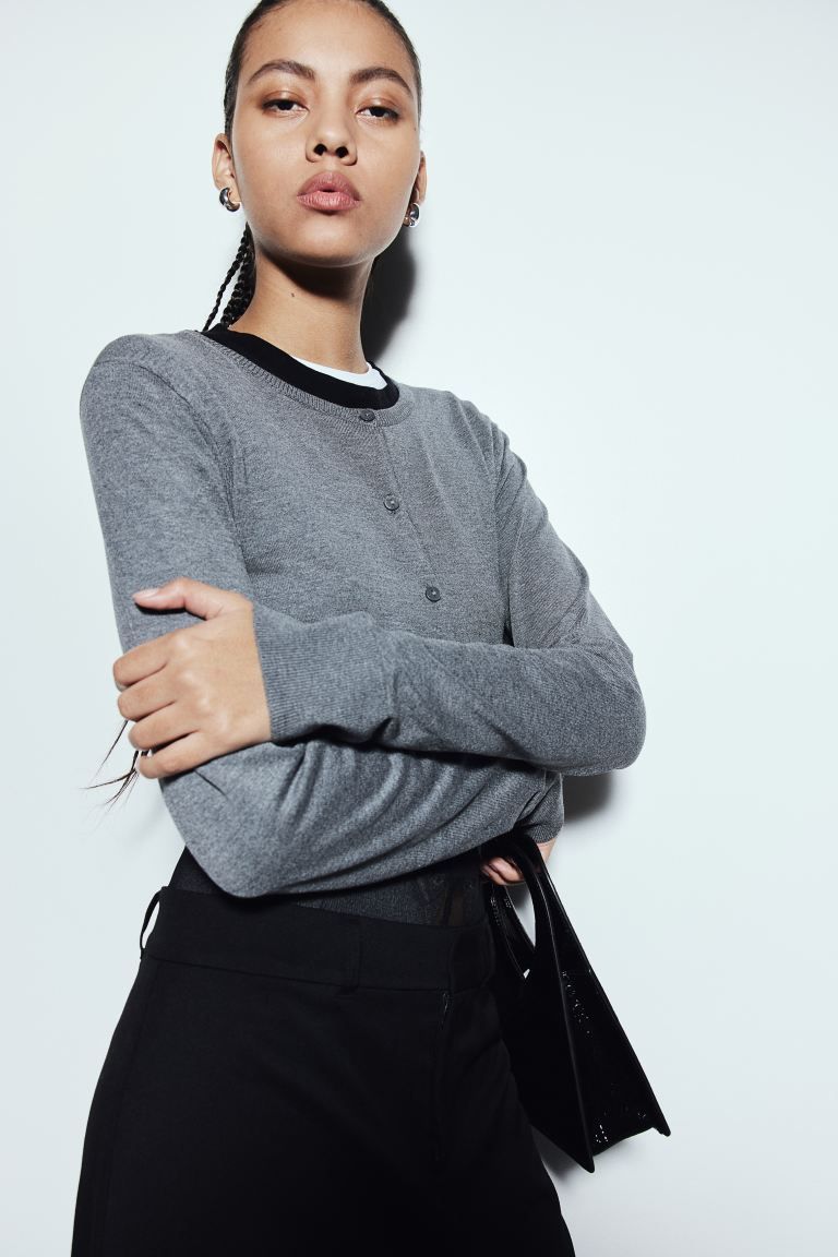 gray cardigan