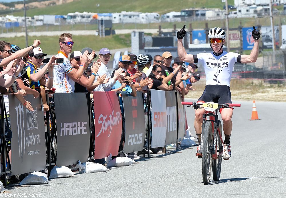 Anton Cooper (Trek Factory Racing) attacked with two laps remaining and then rode in solo to take the Sea Otter win