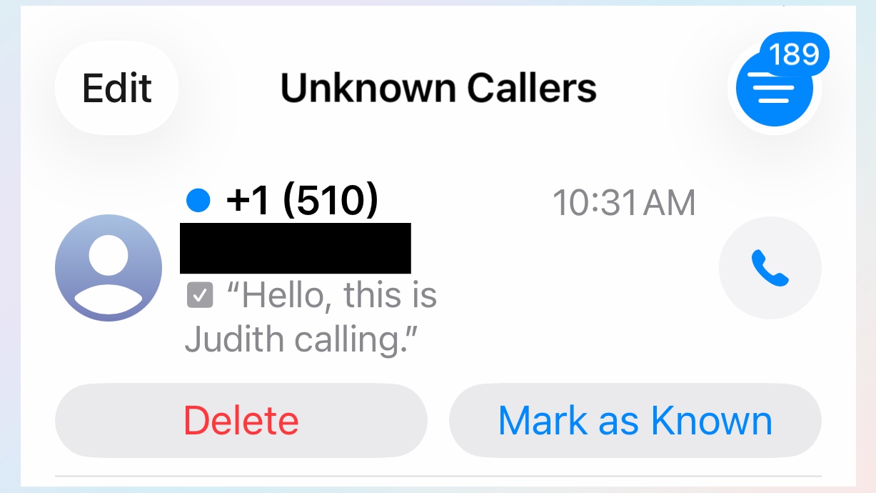 message left by an unknown caller