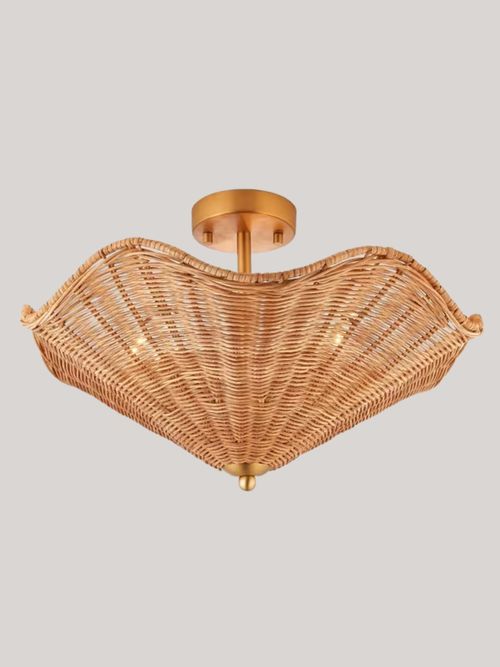 Rattan Scallop Semi Flush Ceiling Light