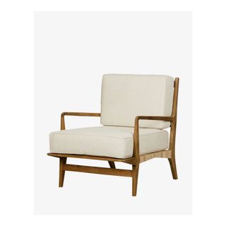 white accent chair with wooden frame