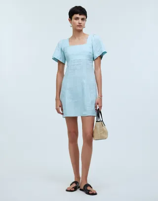 Square-Neck Mini Dress in 100% Linen