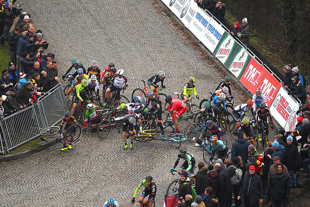 A crash in the men's race at Namur