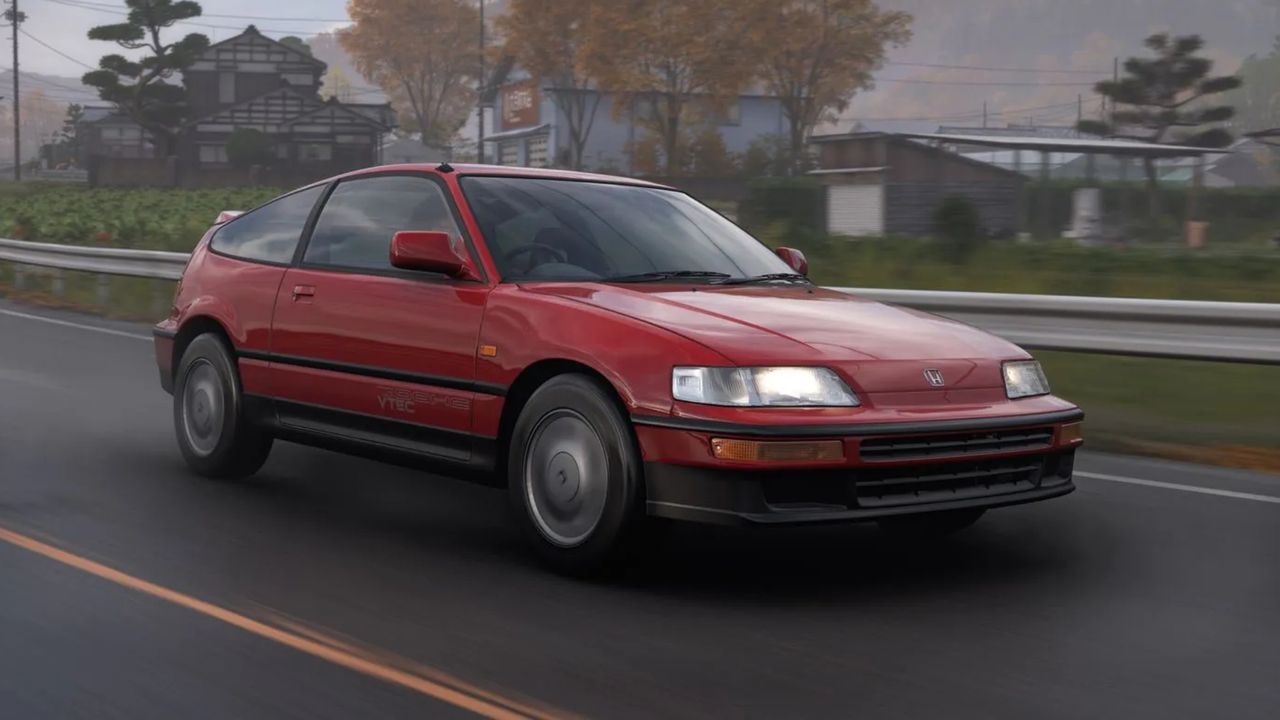 Forza Horizon 6 Series 1: The 1991 Honda CR-X SiR racing down a road.