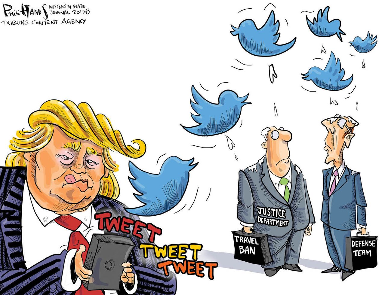 Political cartoon U.S. Trump tweets