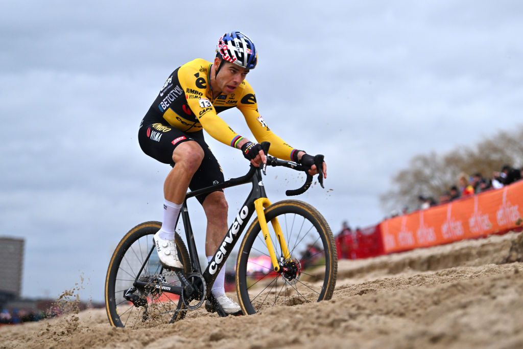 ANTWERP BELGIUM DECEMBER 23 Wout van Aert of Belgium and Team JumboVisma competes during the 17th UCI Cyclocross World Cup Antwerpen 2023 Mens Elite on December 23 2023 in Antwerp Belgium Photo by Luc ClaessenGetty Images