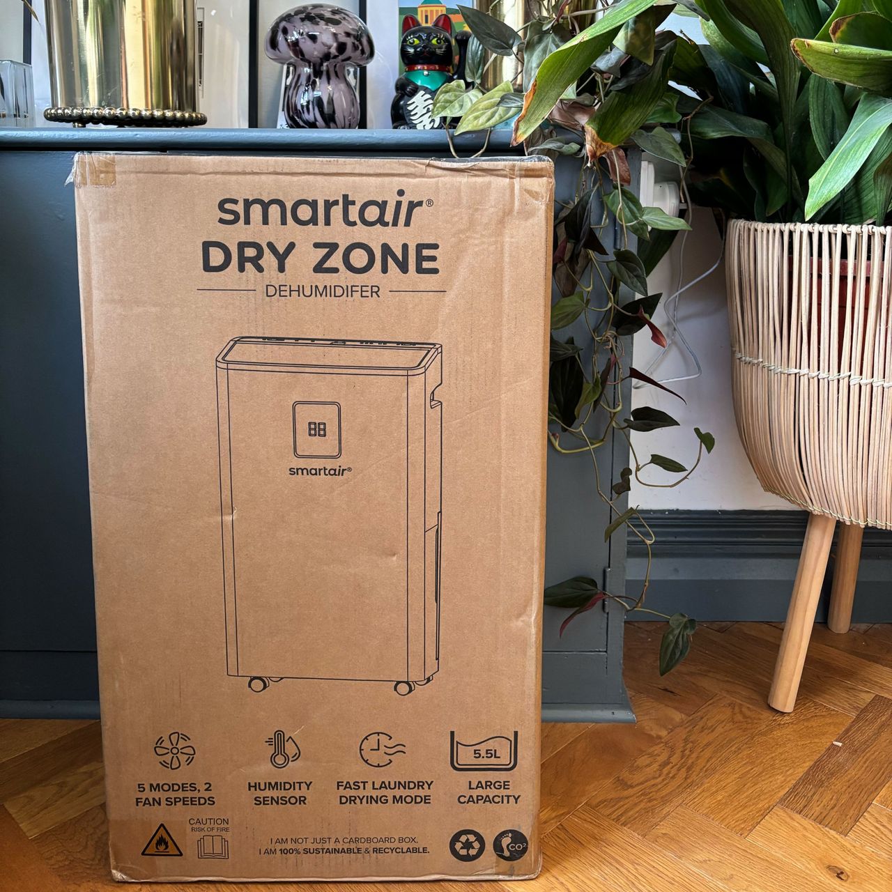 smartair dry zone dehumidifier in its box in a hallway