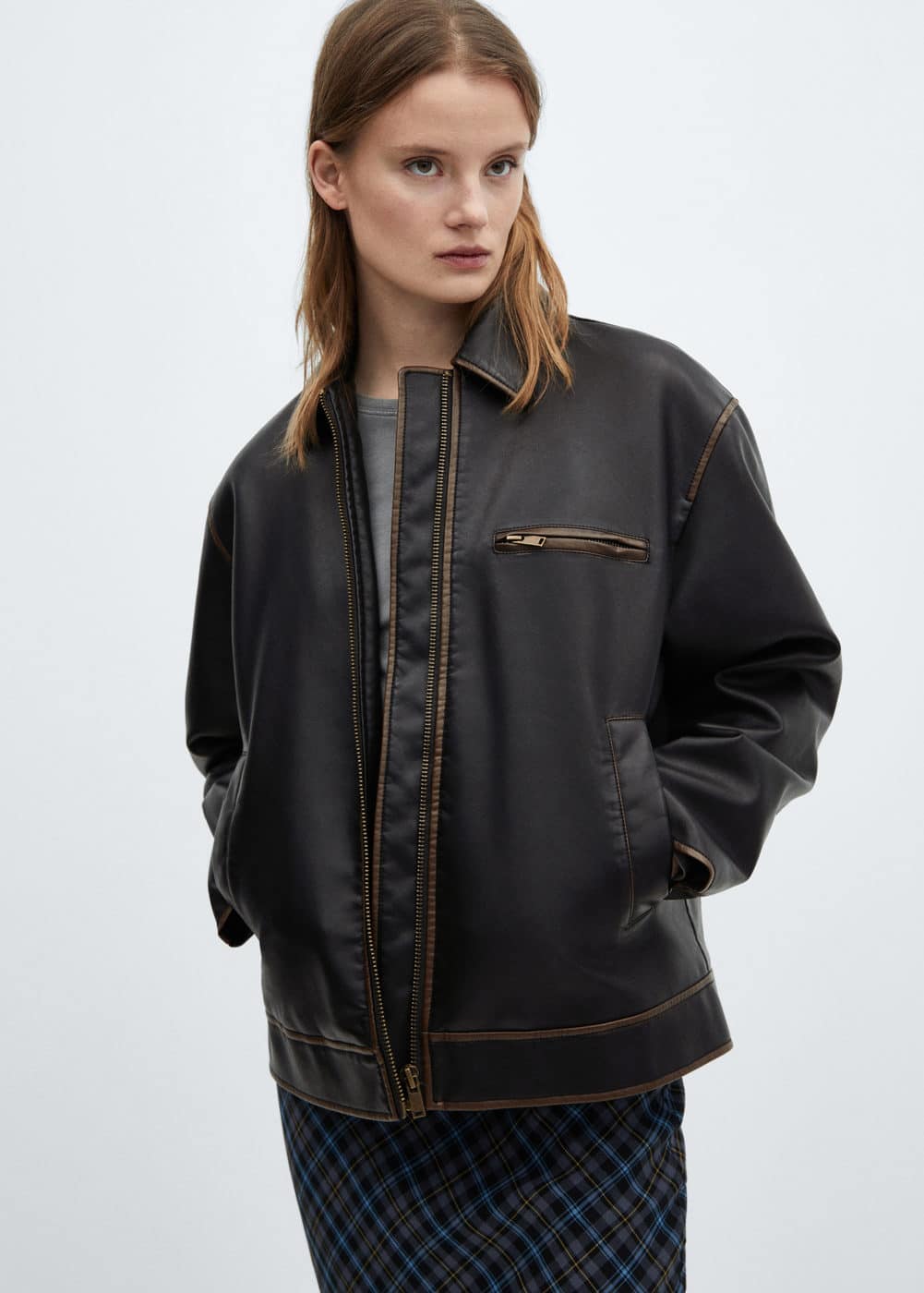 Worn Leather Effect Jacket -  Women
