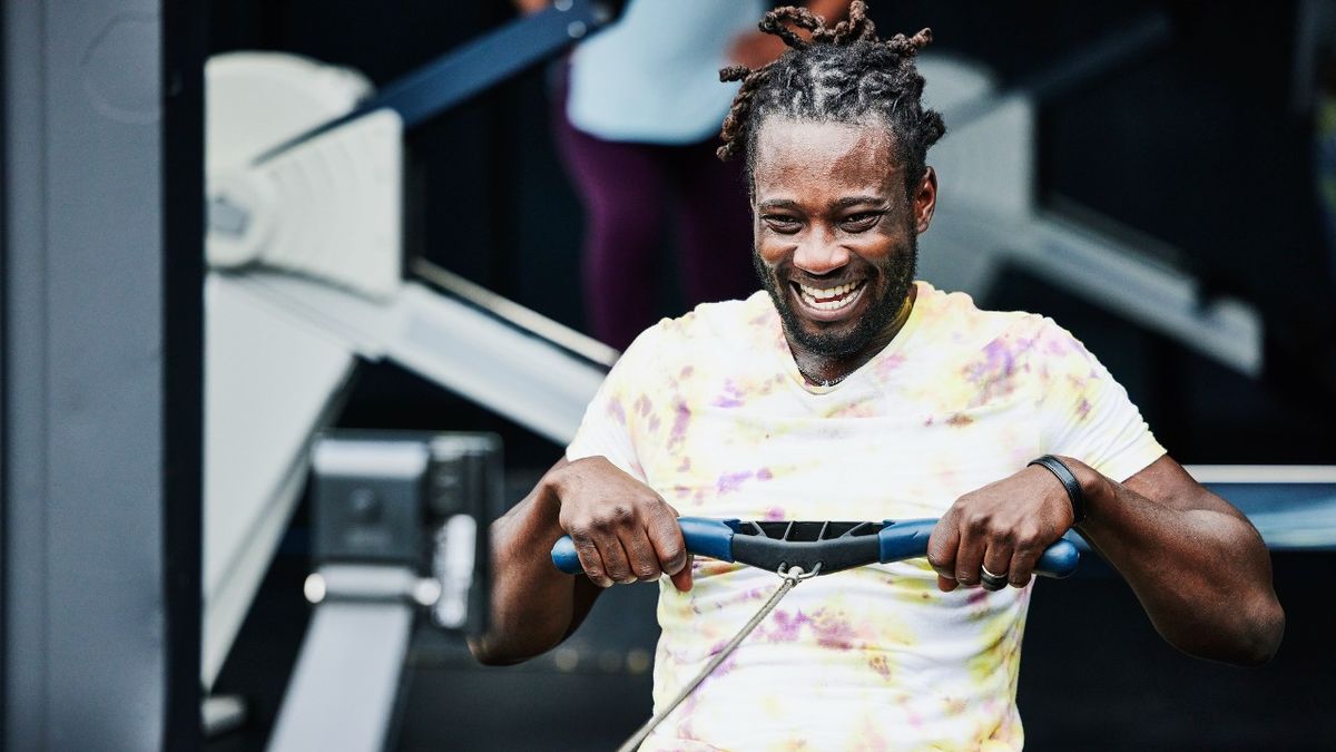 Man rowing on rowing machine