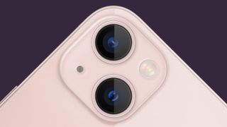 Close up of rear cameras on iPhone 13