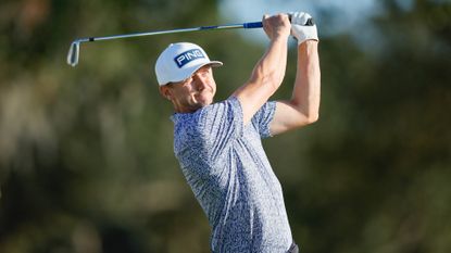 Mackenzie Hughes of Canada hits a tee shot on the 17th hole during the final round of The RSM Classic in November last year