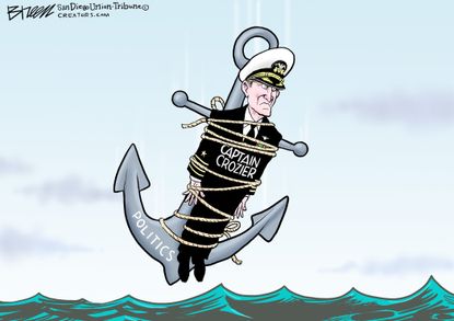 Editorial Cartoon U.S. Navy Captain Crozier firing coronavirus