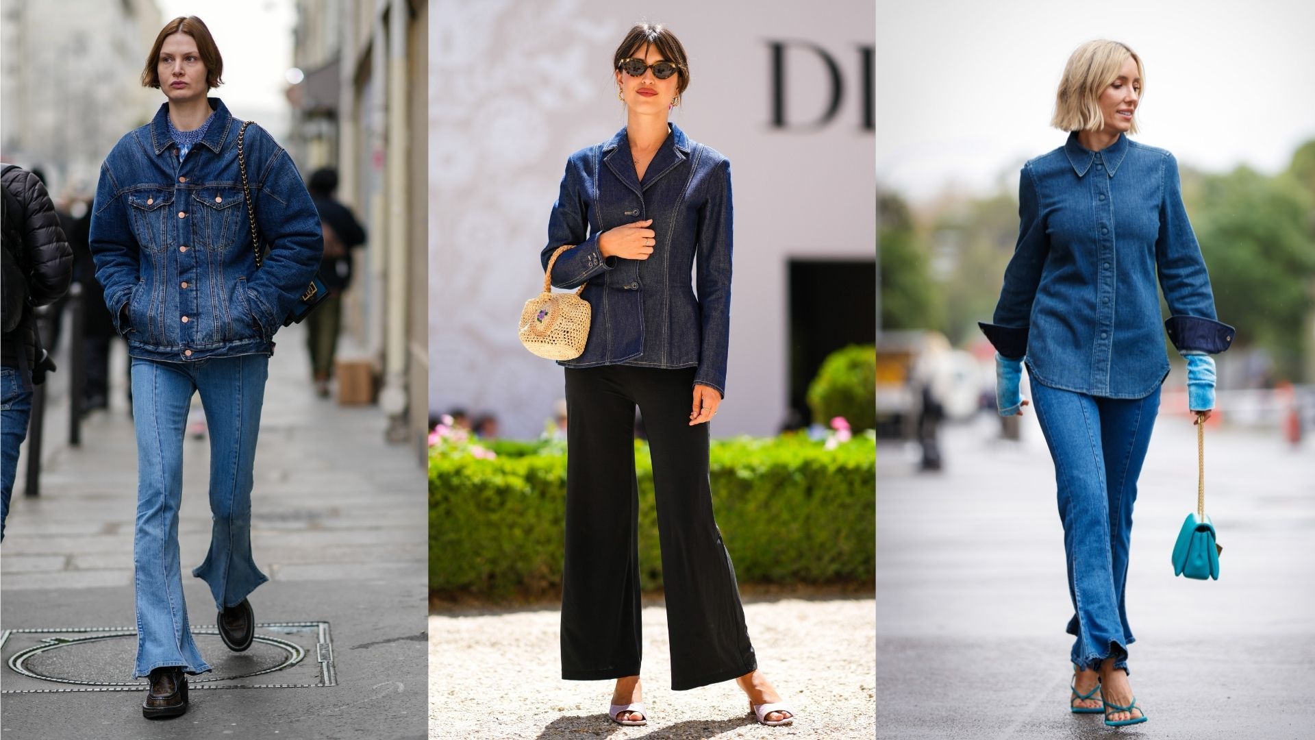 Street style wearing flared jeans and denim