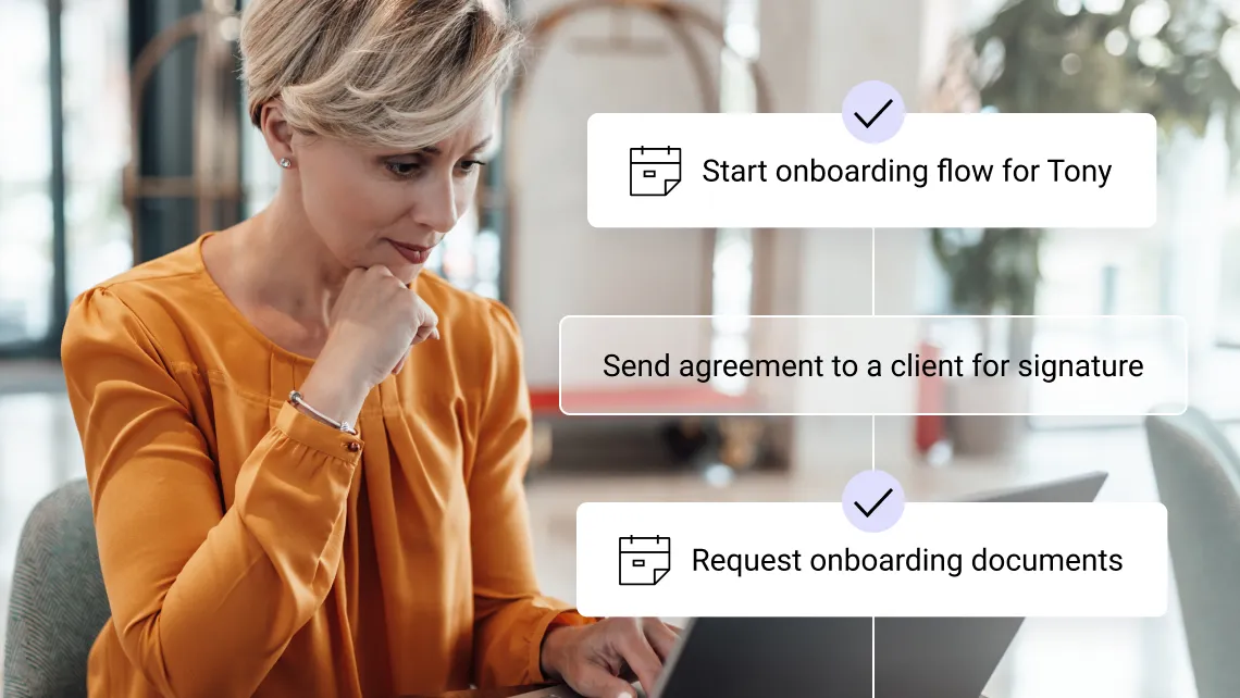 A woman working on an onboarding flow for a new employee