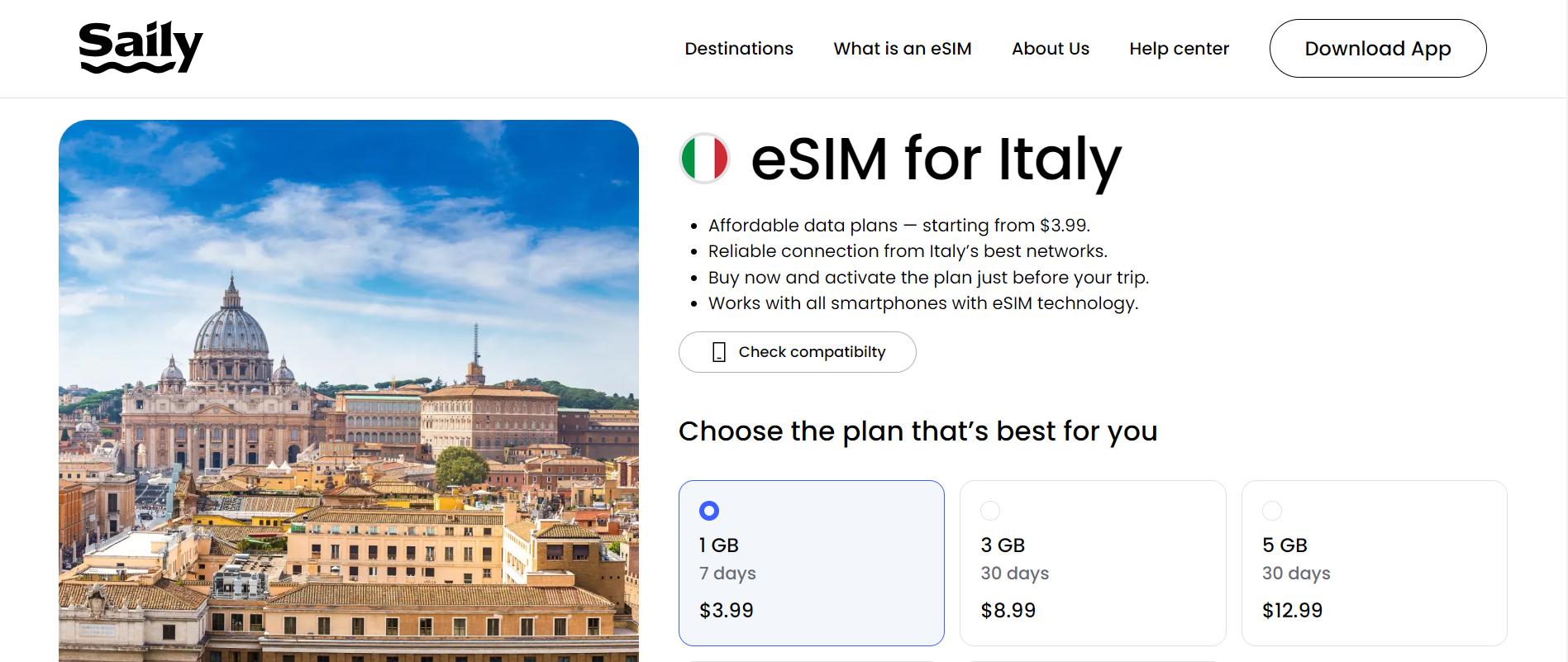 Saily Italian landing page