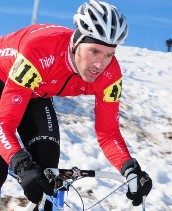 Ted Chauvin looking more like a downhill skier than a cyclist.