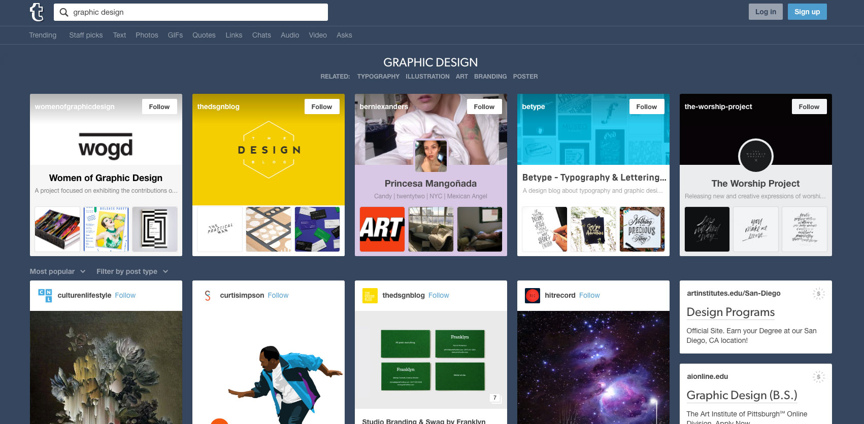 Screenshot of Tumblr website