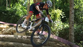 Tom Pidcock racing at the Paris Olympic MTB 